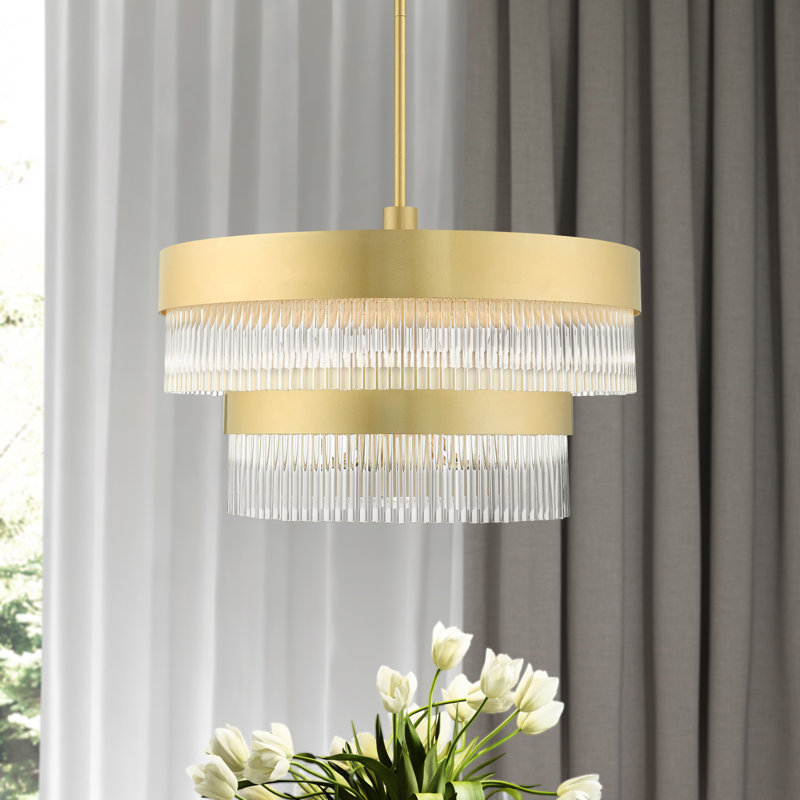 Lustre tambour 5 lumières Bamey, Doré clair, 20", 7
