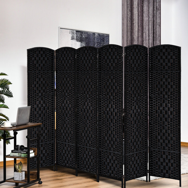 Paravent noir 6 pi. Cloisonner efficacement les espaces. 6 panneaux tissés élégants. Charnières réglables pour des looks personnalisés. Grand écran d'intimité portable et transportable - noir. Décorer