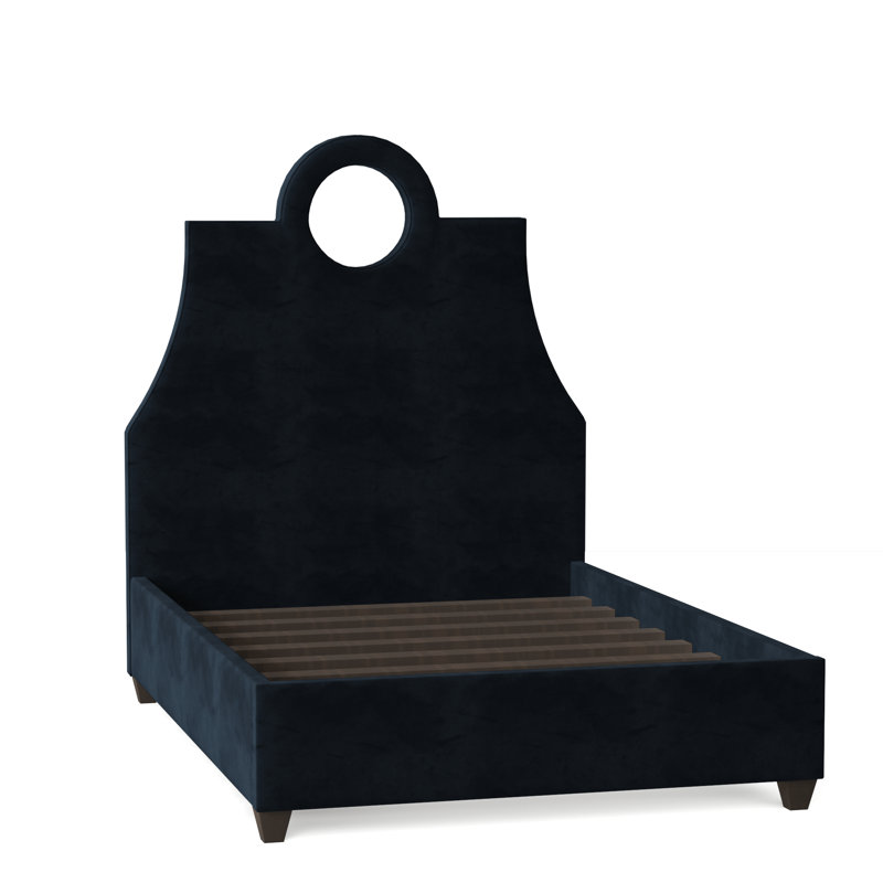 Tess Upholstered Bed, Queen, Bella Black Performance Velvet, Brown Mahogany