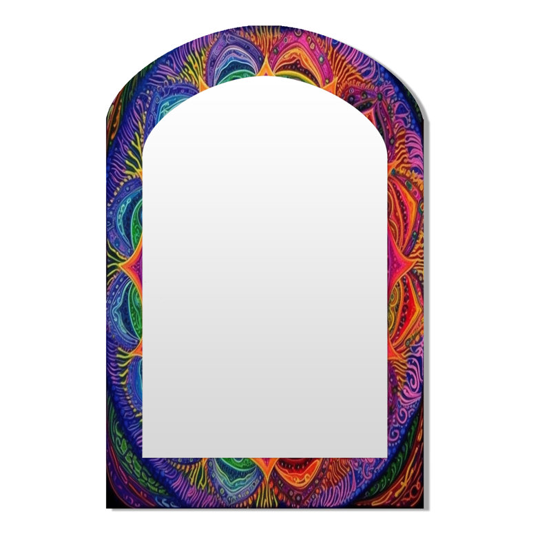 Sacré Mandala - miroir unique de forme unique Boho Mandala, grand miroir mural rose, impression d'art en métal, 43 po x 33 po