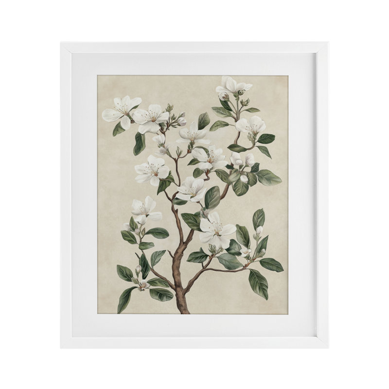 «White Floral Blossom», reproduction encadrée sous verre, par Petal Prints Design, H 16 po x l 13 po, Cadre blanc côtier