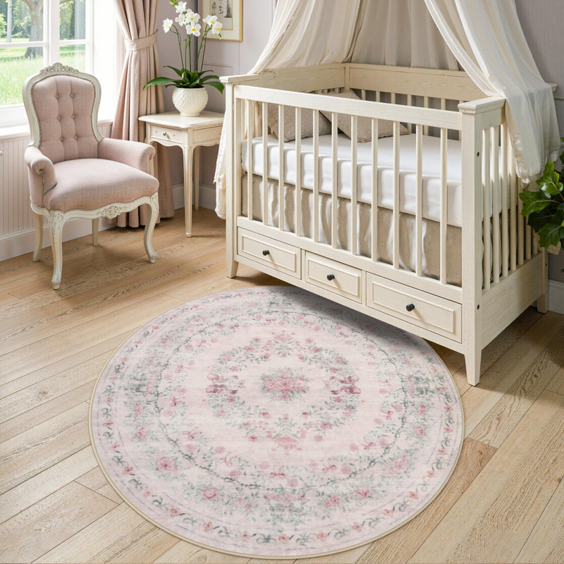 Tapis rond rose lavable à la machine Kaldi, Round 4'