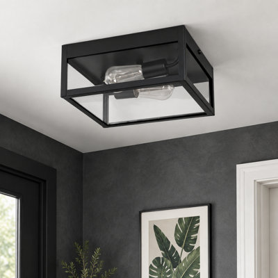 2 Pack 2-Light 12-in Modern Matte Black Flush Mount With Clear Glass Shade