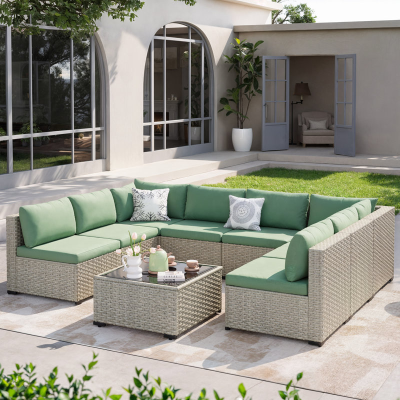 9 Pieces Patio Conversation Set, Green