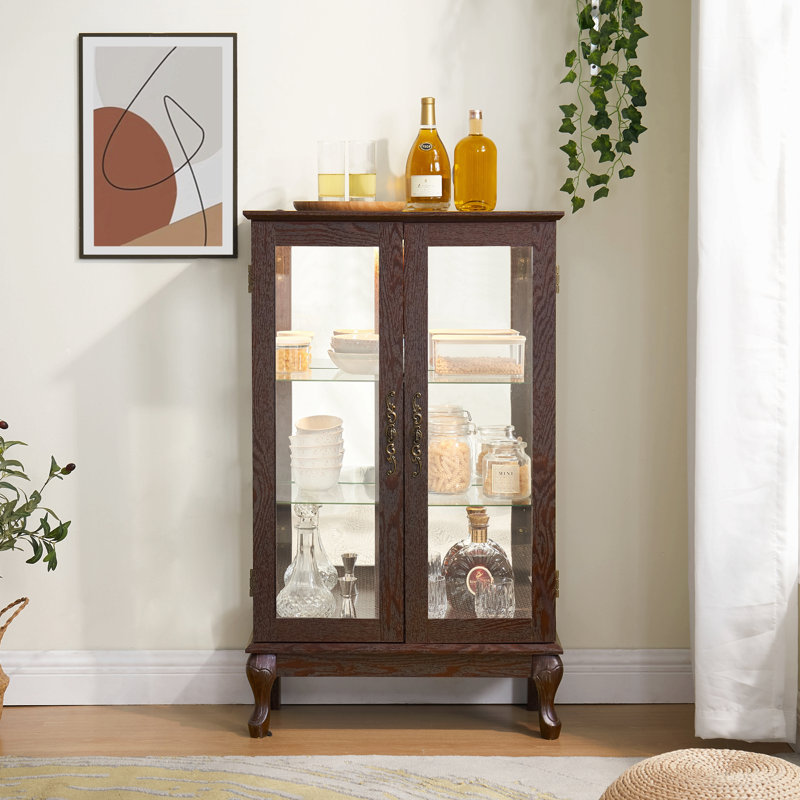 Vitrine 2 portes avec portes en verre trempé, vitrines avec panneau arrière en miroir et tablettes réglables, vitrine éclairée pour la maison, le bureau
