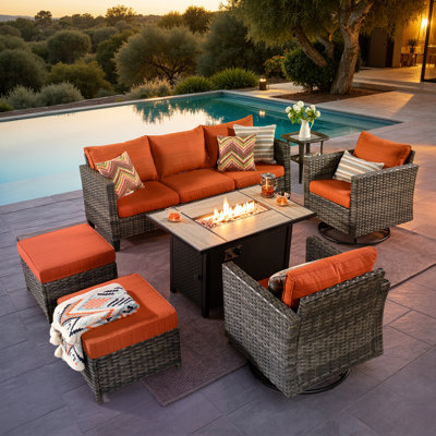 Ensemble de patio complet en rotin pour 5 personnes avec foyer Ben