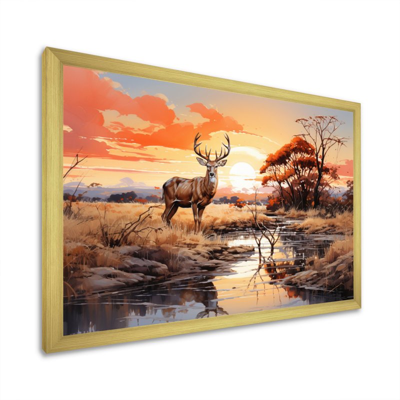 Greater Kudu Antelope II - Animals Canvas Wall Art, H 24 po x l 32 po x P 1 po, Encadrement doré