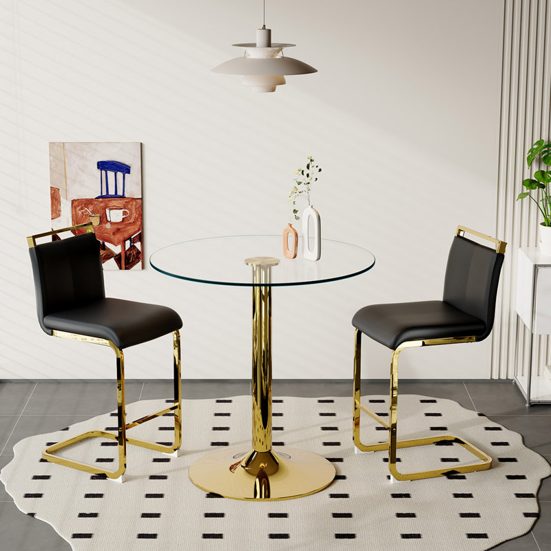 Bar Table And Chairs Set For 2, Black/Gold, Gold