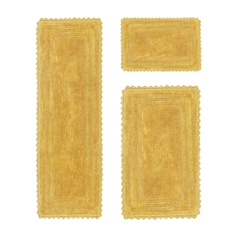 Jacole 100% Cotton Tufted 3 Piece Bathroom Rug Set, Reversible, Super Absorbent & Extra Soft Machine Washable Bath Rug Ideal for Shower & Tub Areas