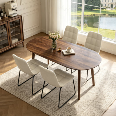 63 Inch Dining Table Set For 4,Modern Wood Dining Table,Leather Dining Chairs 4,Table And Chairs Set Of 4,Ideal For Kitchen Dining Room  Table & 4 Beige Chairs