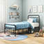 Lit simple en métal noir avec tête de lit, aucun sommier requis, structure 20% plus résistante, structure de plateforme silencieuse et anti-égratignures, conception de la tête de lit, nécessaire, secouée, espace de rangement inférieur de 12,4 po