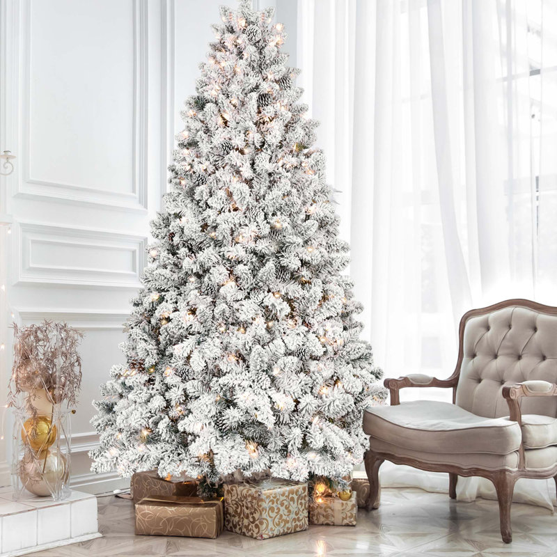 PVC Mixed Floceked Christmas Tree With Pine Cones Decoration, 4'