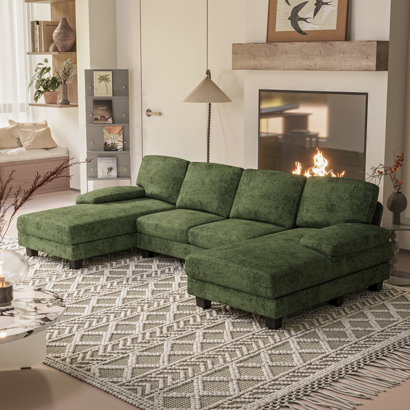 Canapé modulaire en forme de U à 6 places avec canapé double 105 po, Chenille verte