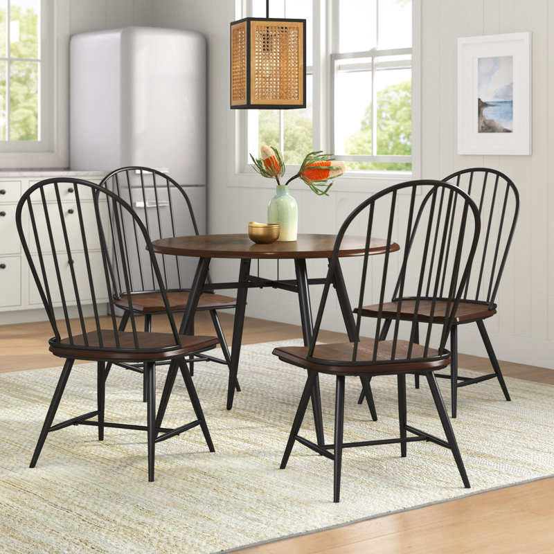 Savannah 4 - Person Four Leg Dining Set, Black Table with Brown Chair