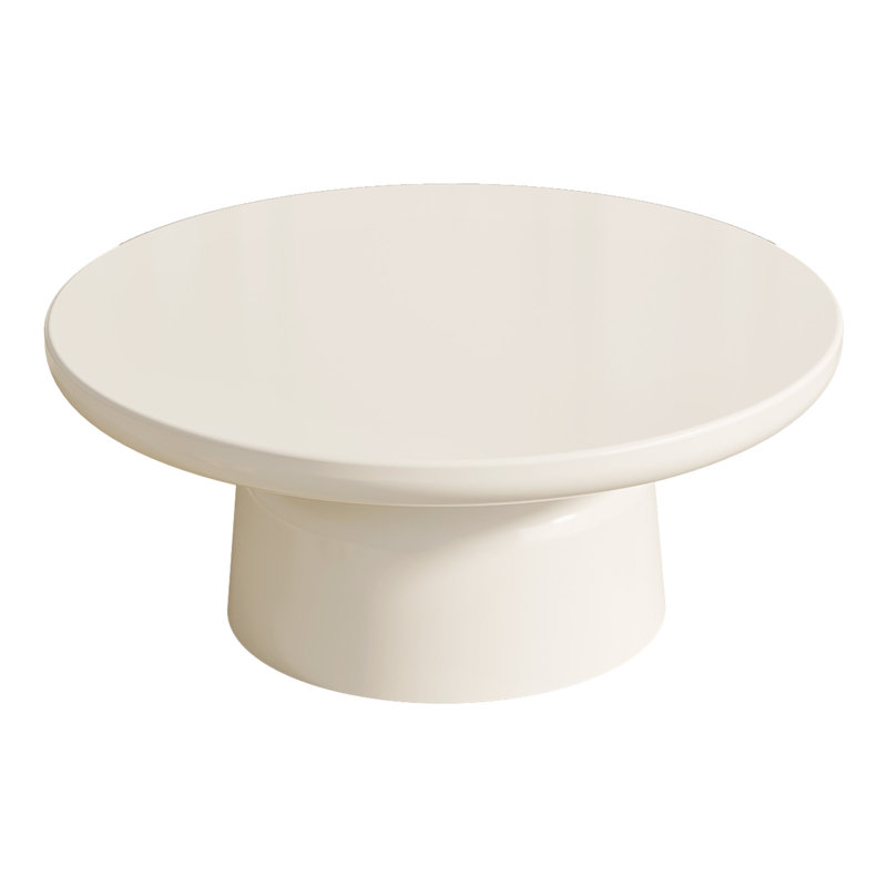 Cream White Round Coffee Table with Cylindrical Base