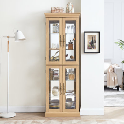 Vitrine rétro illuminée avec poignée - chêne illuminé avec cloisons réglables
