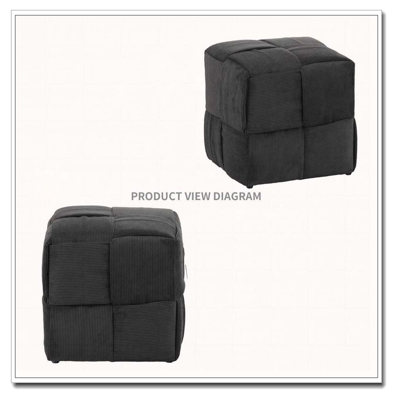 Square Corduroy Woven Design Ottoman, Gray