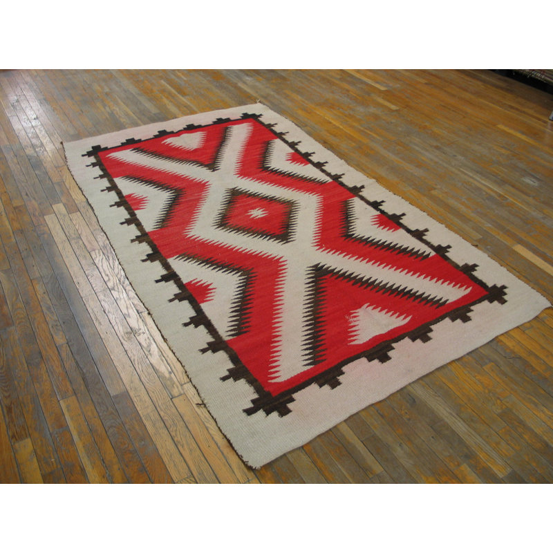 Tribal Geometric Antique Small Native American Wool Flatweave Navajo Kilim Rug
