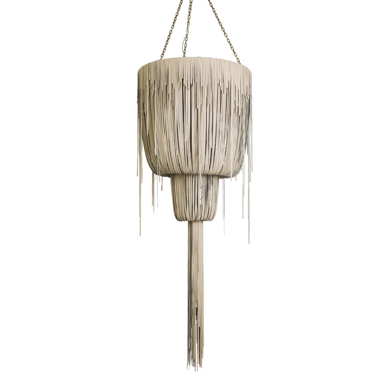 Leather Fringe Chandelier, 78" H x 32" W x 32" D, 5
