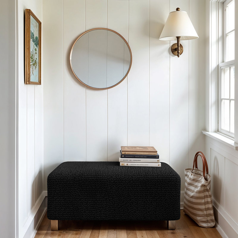 Stretchy Slipcover for Ottoman - Easy to Clean & Durable - Comfort Collection, Medium, Black