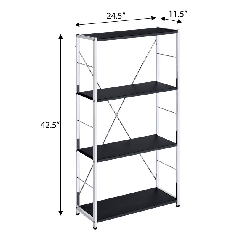 Bibliothèque polyvalente 4 en noir et argent pour organiser une bibliothèque de bureau électronique rectangulaire avec pieds en métal, couleur