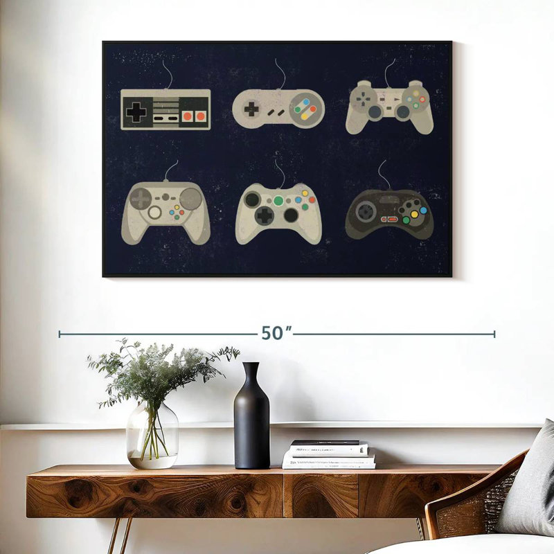 Video Game Controller Evolution, Floating Frame Black, 40" X 27"
