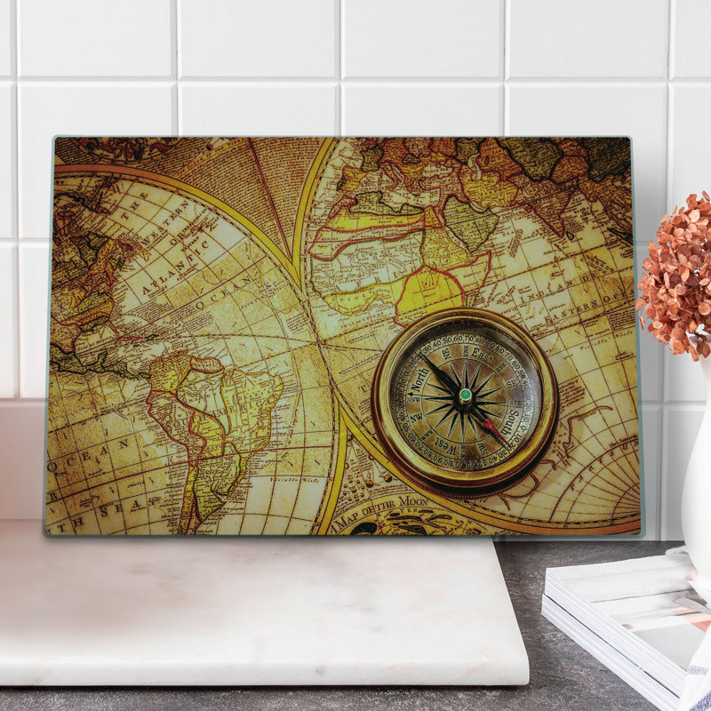 Ambesonne History Cutting Board Large Size Old World Map Yellow Orange