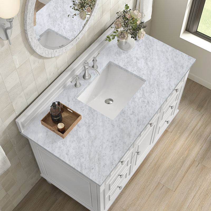 Lorelai 48'' W Single Vanity, Carrara White Marble, Bright White, 8" Widespread