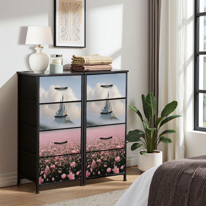 4 Drawer Dresser for Bedroom, Narrow Chest of Drawers, Wooden Top and Study Iron Frame 18"x37.5"-(WxH)