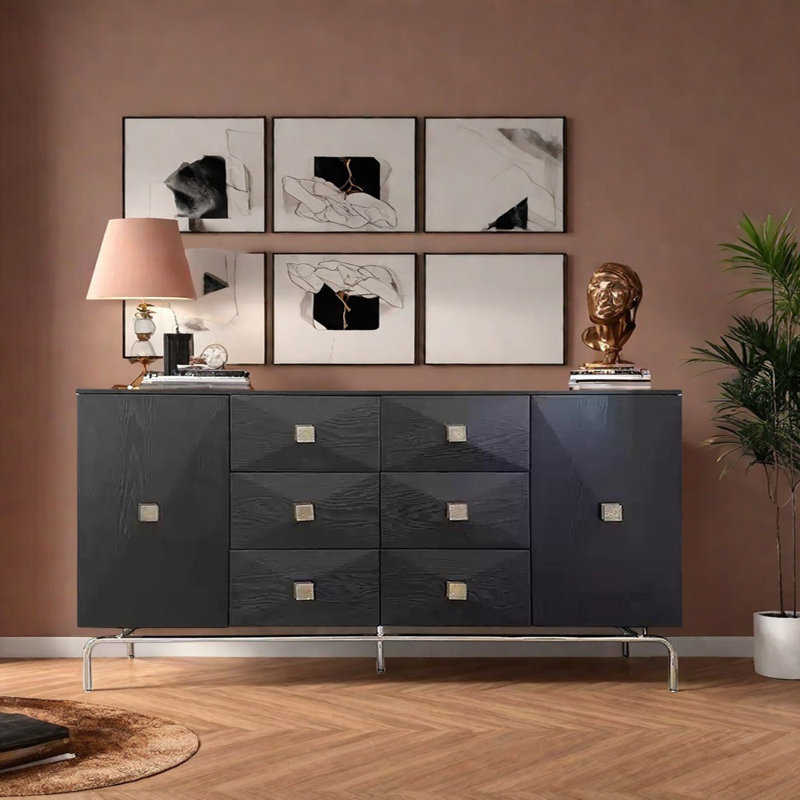 Retro Multi-Functional Sideboard, Black, 35.43" H x 62.99" W x 15.75" D