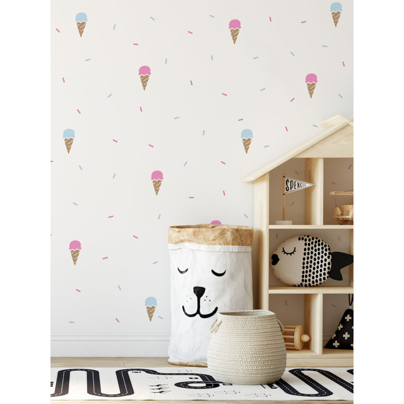 Décalcomanie murale crème et arroseurs de glace, Rose / bleu