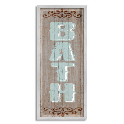 " Rustic Charm Bath Sign Blue Brown Family Bathroom " by Art Licensing Studio