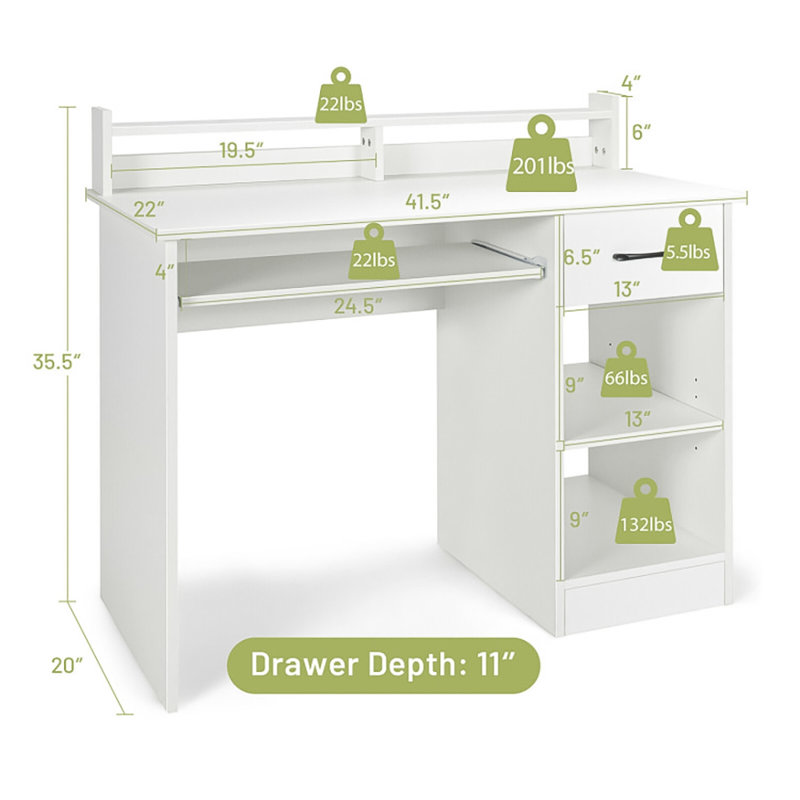 Tanicha Computer Desk, White