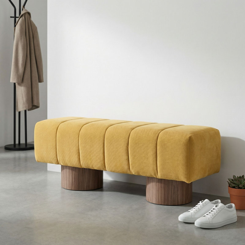 50" Yellow Upholstered Dining Bench, Yellow