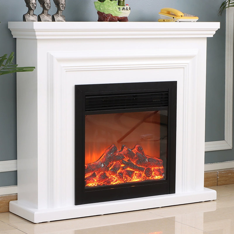 White Solid + Manufactured Wood Electric Fireplace, White