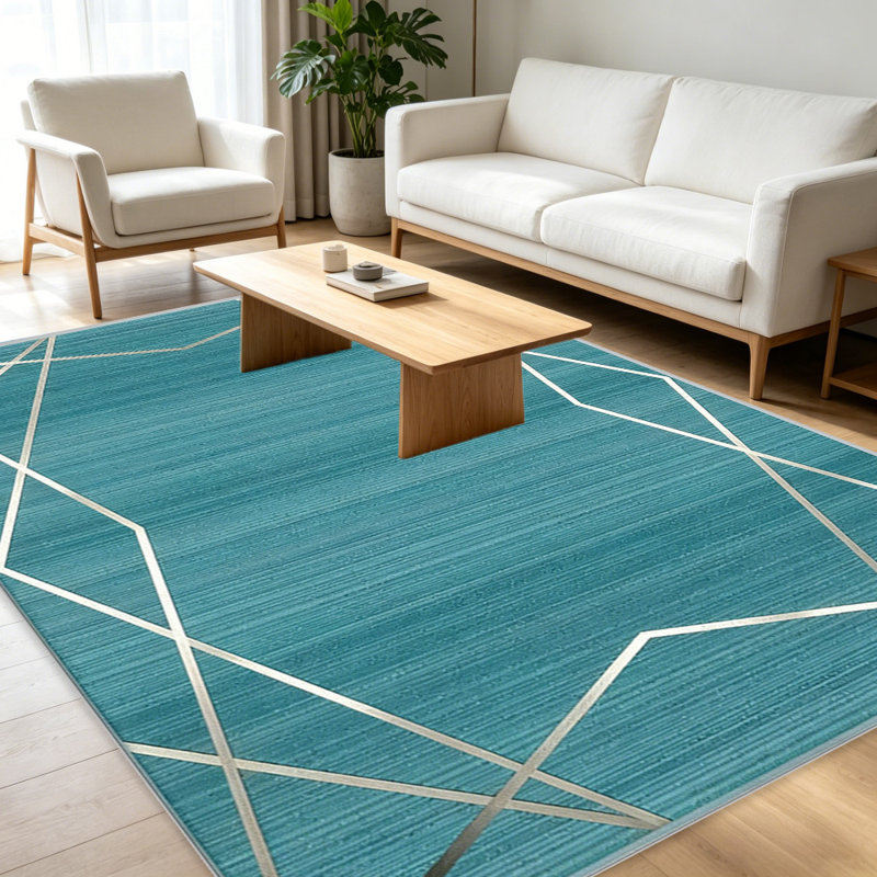Teal Gold Line   area rugs for Living Room, Soft and Comfortable, Suitable for all seasons, easy to maintain, machine washable Indoor floor mat, Under Table Farmhouse suitable for Bedroom, Dining Room, Study,  Balcony, Home Decor Patio