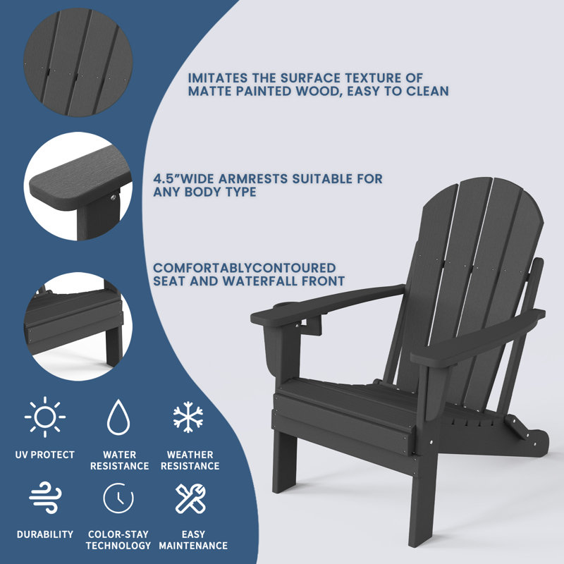 Bethune Foldable Outdoor Adirondack Chair, Slate Gray