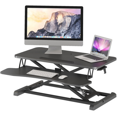 Sit- Stand Desk Converter, Height Adjustable Dual Tiered Computer Workstation, Sit Standing Converter With Platform, Ergonomic X-frame Riser For Pc Computer Screen, Keyboard, Laptop Up To 15kg