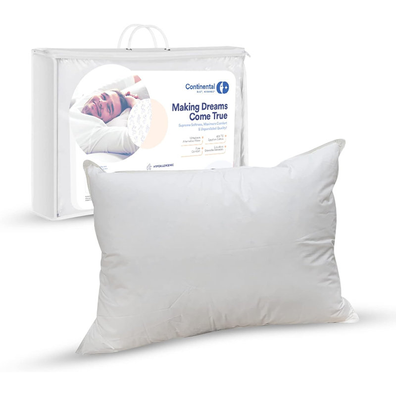 Continental Bedding - Oreiller en duvet synthétique Affinity - Paquet de 2 coussins 100% coton doux 300 fils à densité de tissage 300