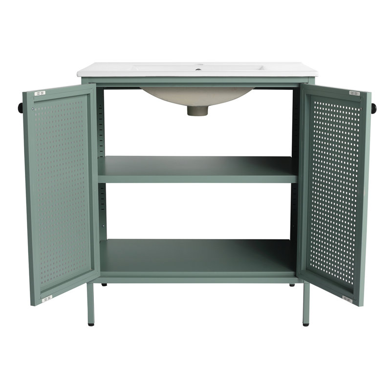 Meuble-lavabo autoportant avec lavabo en céramique, Vert menthe