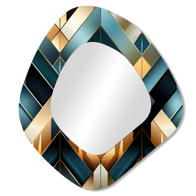Motif à chevrons glamour bleu et doré - Chevron en métal Art Decor - Miroir mural moderne asymétrique