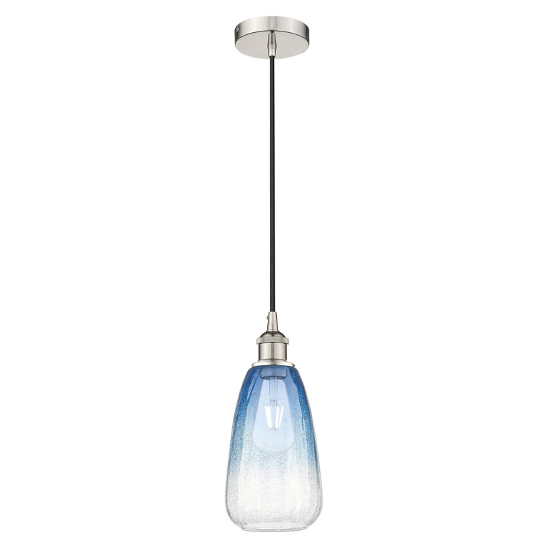 Edison - Brookhaven Almond - Mini-luminaire suspendu à cordon 1 lumière 6 po, Bleu saphir, Nickel poli