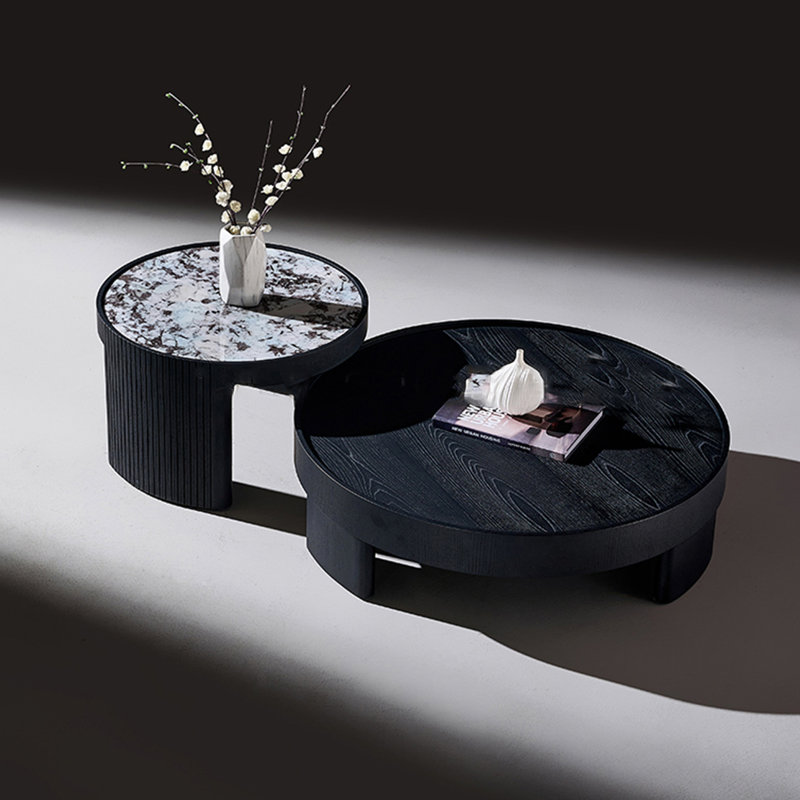 Ensemble de tables basses rondes en marbre noir