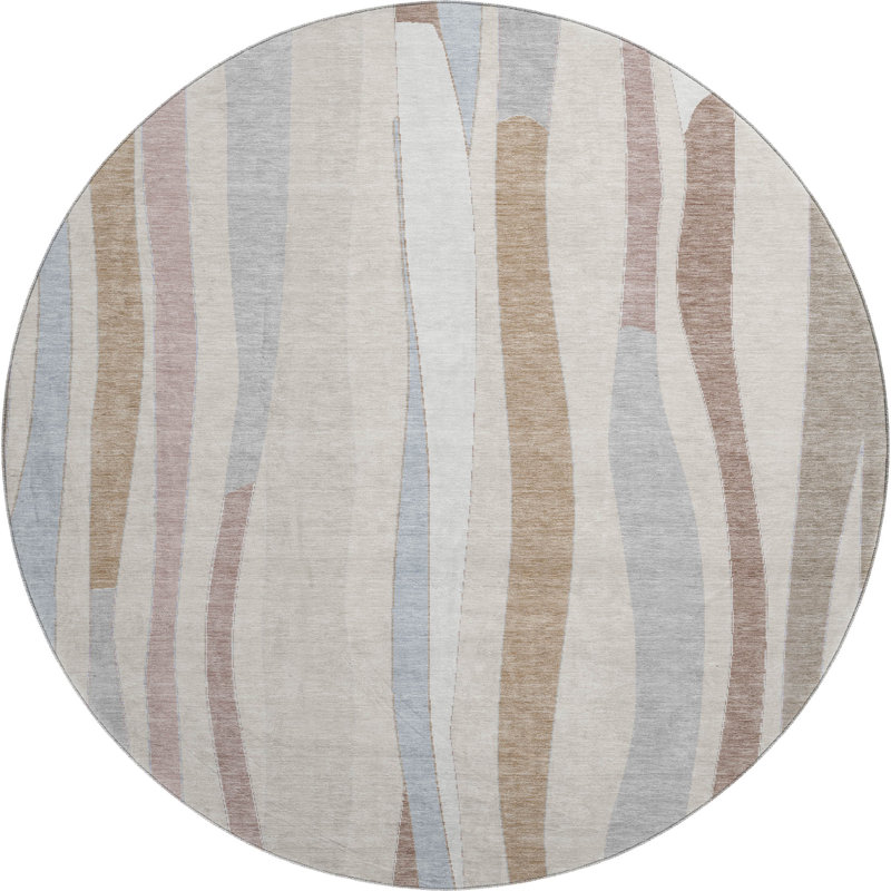 Premium Machine Washable Mayfield AMF2188 Striped Rug, Beige, 8' Round