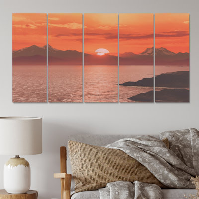 «Ocean Dreams Serene Sunset Over Quiet Ocean», reproduction d'art sur prairie - 5 panneaux égaux