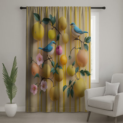Oiseaux bleus avec rideaux à fruits, voilages et rideaux occultants - 1 panneau