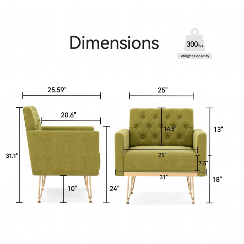 Chaises de lecture modernes capitonnées rembourrées, Vert