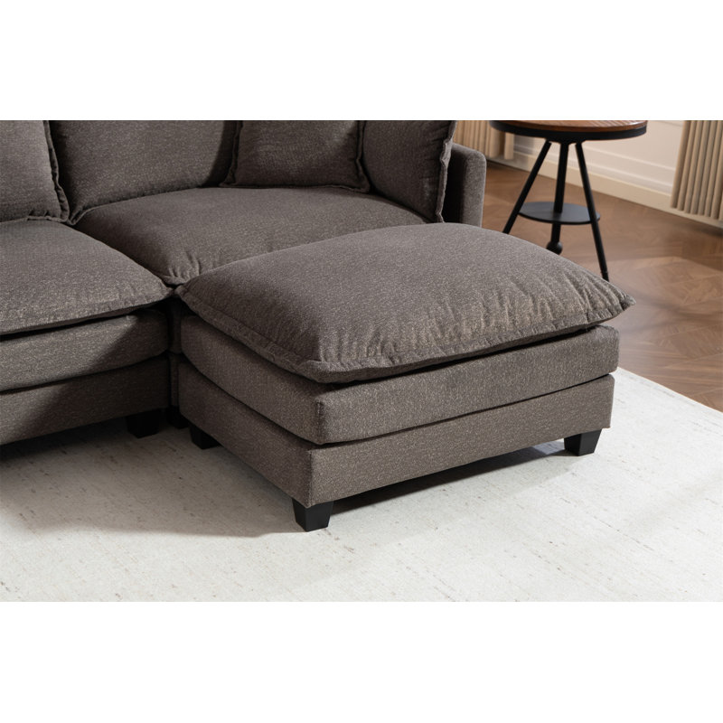 Canapé modulaire moderne à 3 sièges avec repose-pieds de 114,17 po, Antique Gray Chenille