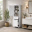 Grande armoire de rangement pour salle de bain, armoire de rangement autoportante avec deux tiroirs de tailles différentes et tablette réglable, panneau de fibres à densité moyenne avec finition peinte, blanc-130459204-130459208