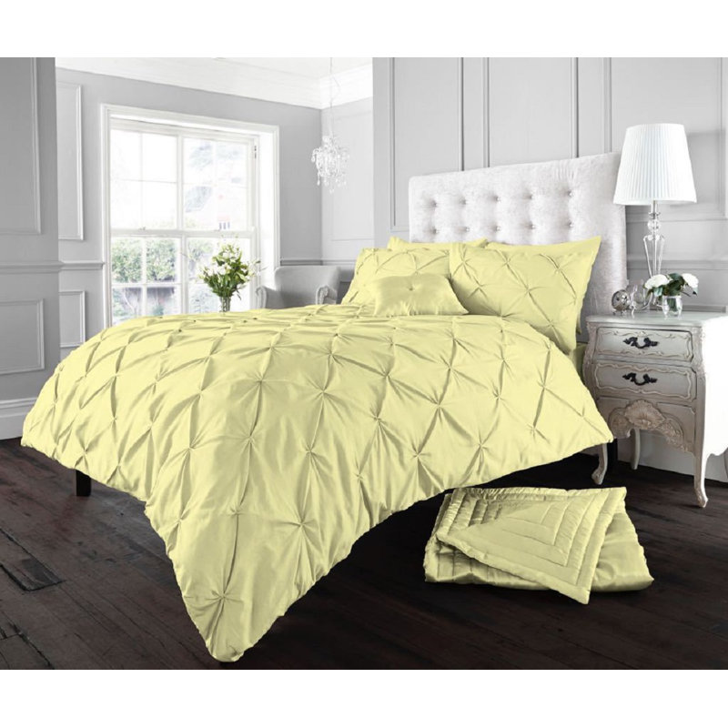Premium Pintuck Polycotton Duvet Cover Set with Pillowcases Soft Breathable Easy Care Durable Bedding, White